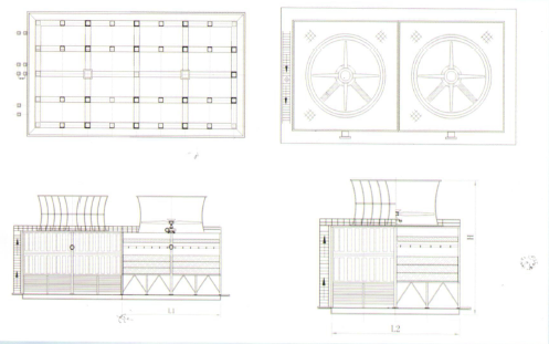 方形横流水轮机冷却塔结构图
