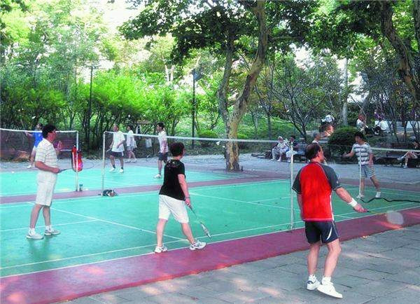 在公园里打羽毛球的人们
